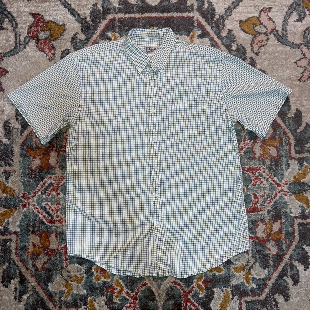 LL bean traditional fit button up shirt plaid blue mens L reg